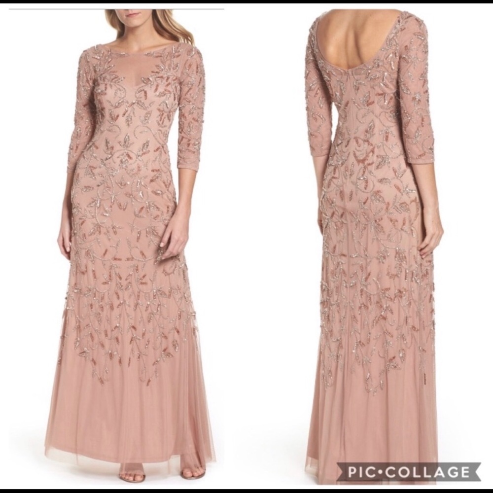 Adrianna Papell Long sleeve rose gold godet dress - Picture 5 of 13